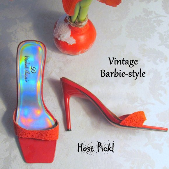 RED SHOES 4" SPIKE HEEL SLIDES, 7.5 7 1/2 MICHAEL ANTONIO, BARBIE DOLL STYLE - Picture 5 of 5